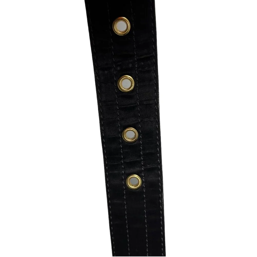 Gap Satin Brown Belt Yellow Bedazzles on Goldtone Buckle Stitch Detail Tiny Flaw
